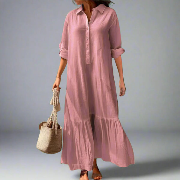 Athelia - Elegante abito-camicia primaverile ed estivo realizzato in tessuto leggero di alta qualità
