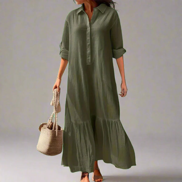 Athelia - Elegante abito-camicia primaverile ed estivo realizzato in tessuto leggero di alta qualità